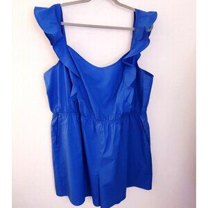 H&M Blue Lightweight Cotton Blend Ruffle Strap Romper Pockets XXL NWT
